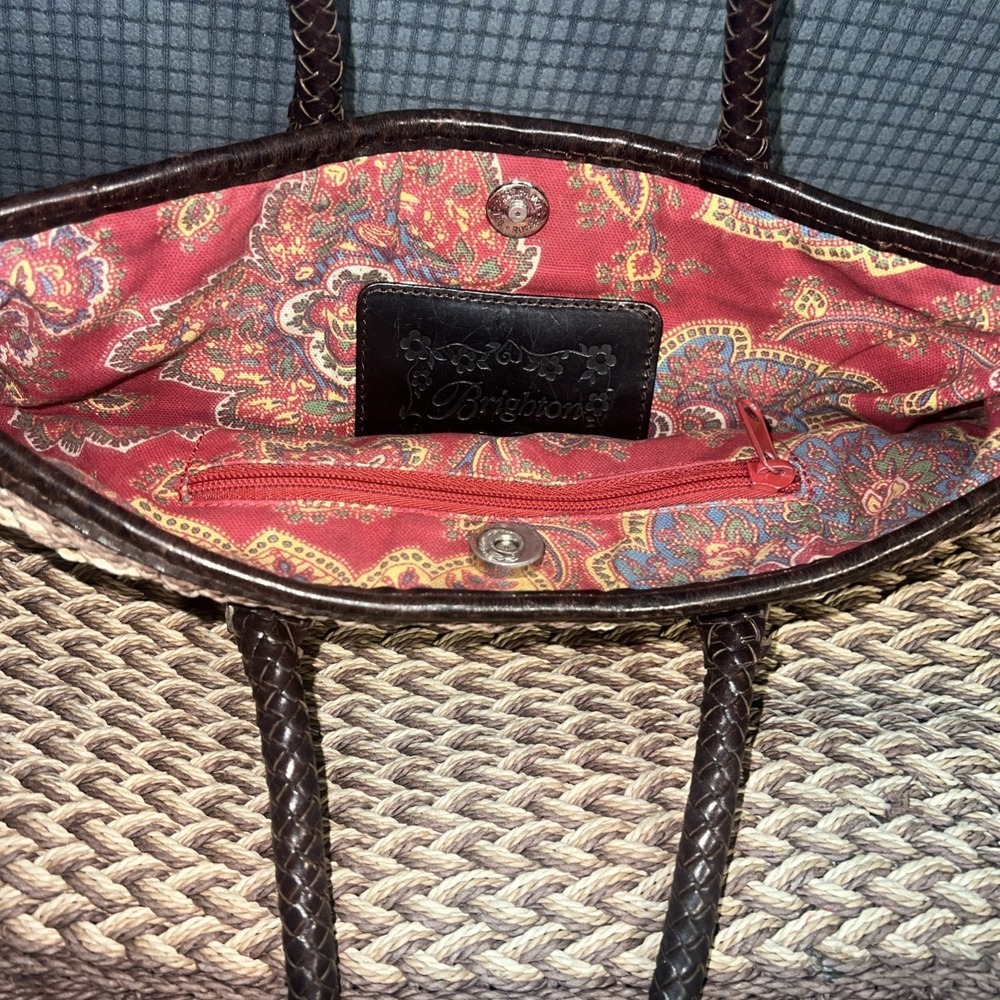 Brighton Woven Satchel Purse Boho Bohemian Tricolor Straw Tote Size 12"H X 14"W - Picture 4 of 4